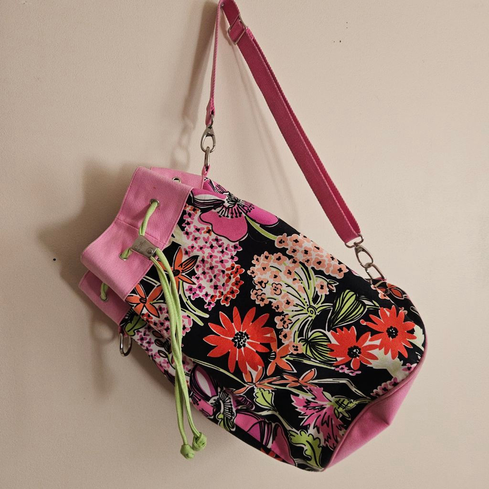 Vtg Y2K Lilly Pulitzer Floral Sling Canvas Bucket Bag